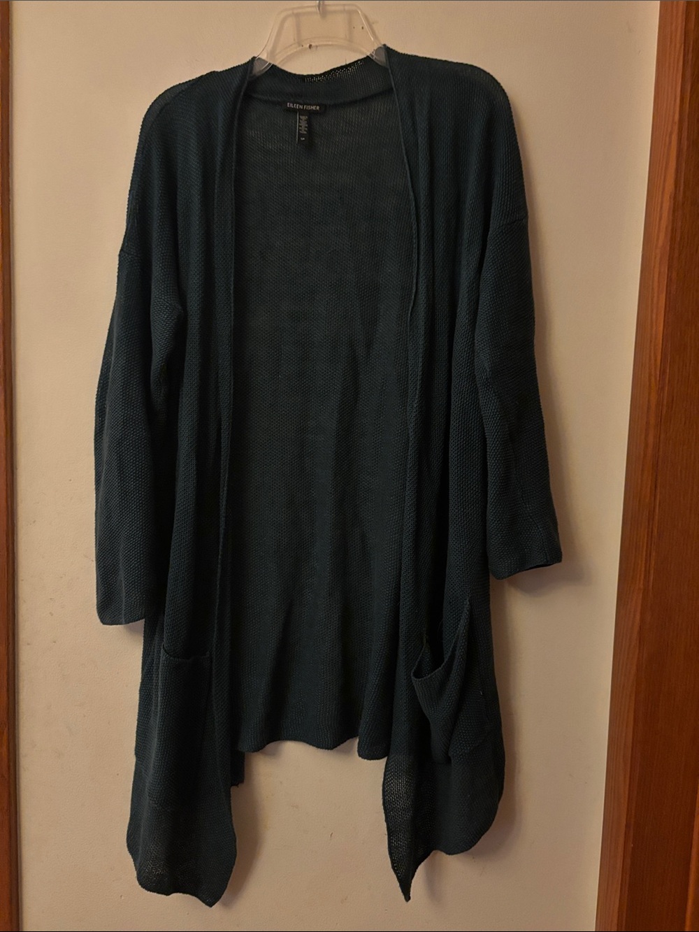Eileen Fisher Deep Teal Open-Front Longline Cardigan